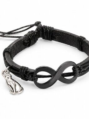 Handmade Infinity Cat Bracelet NWT Adjustable Black Leather NWT